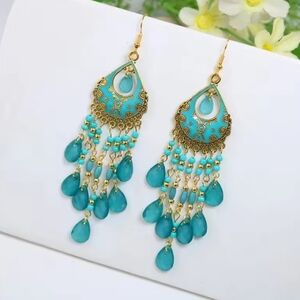 Gold and Turquoise Chandelier Earrings